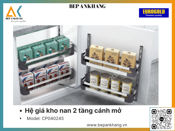 Hệ giá kho nan 2 tầng cánh mở Eurogold CP040245 - 450mm - Inox 304